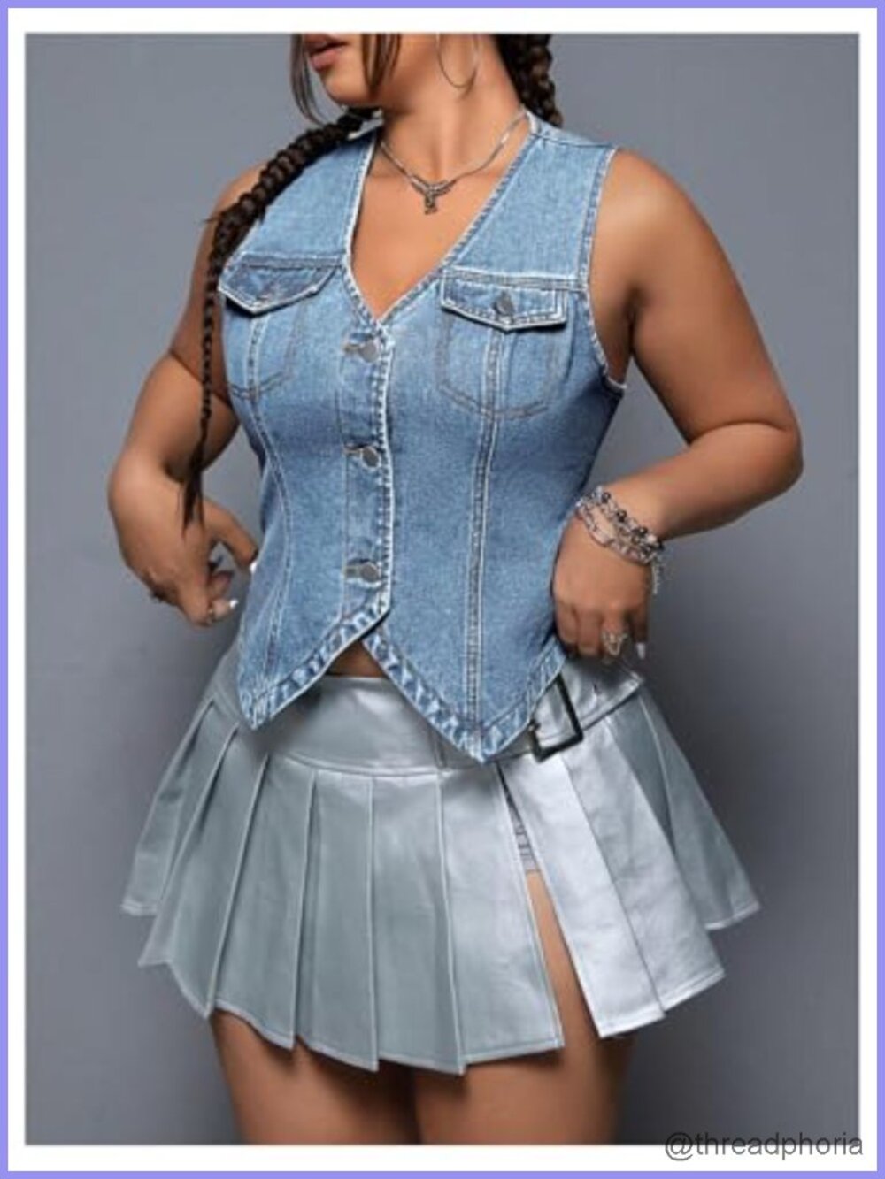 Plus Size Sleeveless Denim Vest V Neck Button Front Asymmetrical Hem - Picture 2 of 5